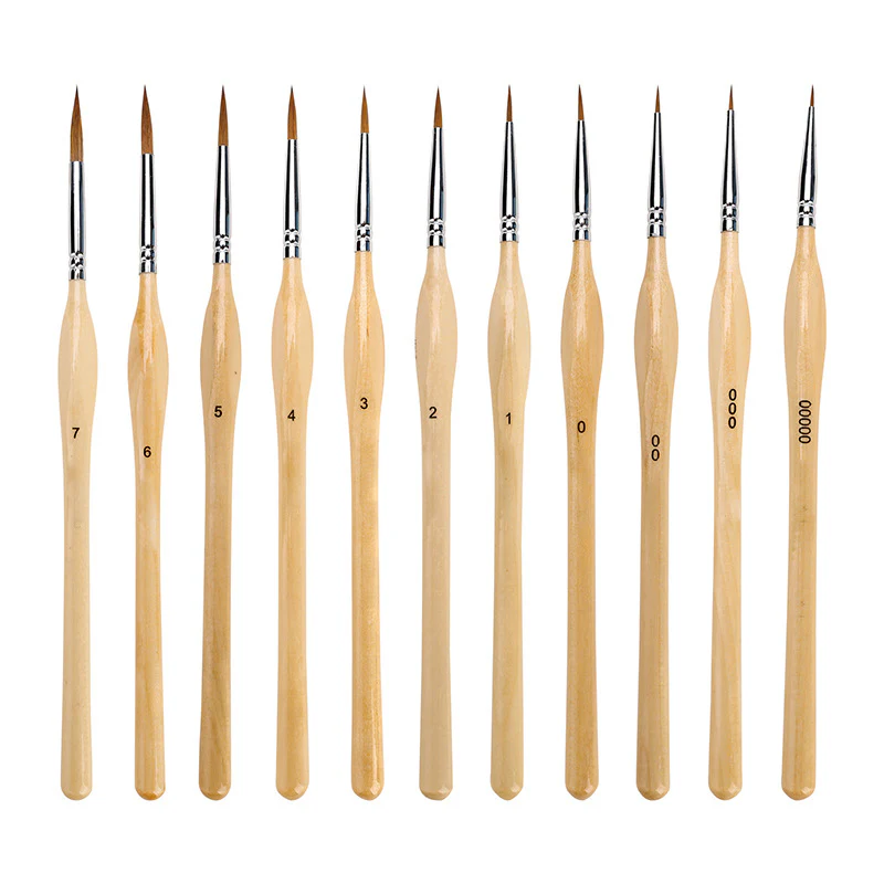11 Pcs Miniature Detail Paint Brush Set With Natural Wood Handle - Image 10