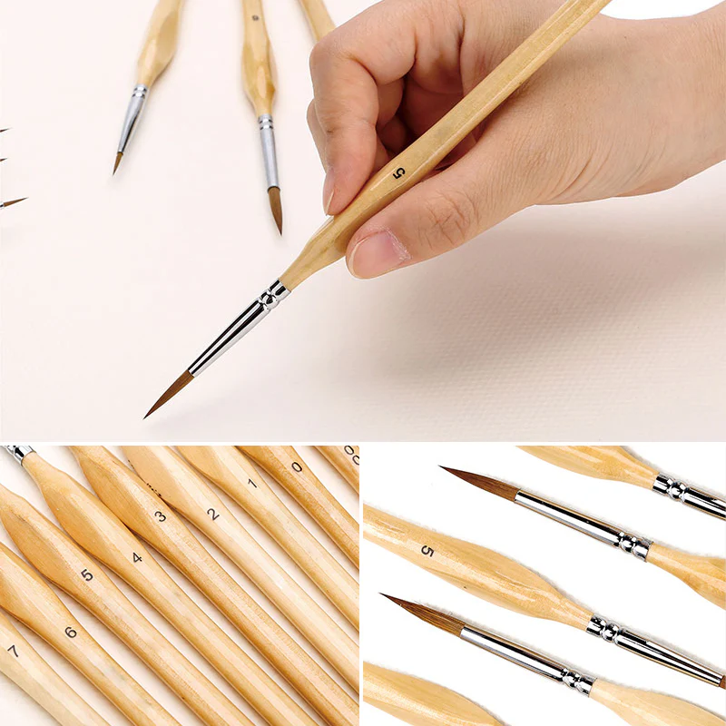 11 Pcs Miniature Detail Paint Brush Set With Natural Wood Handle - Image 12