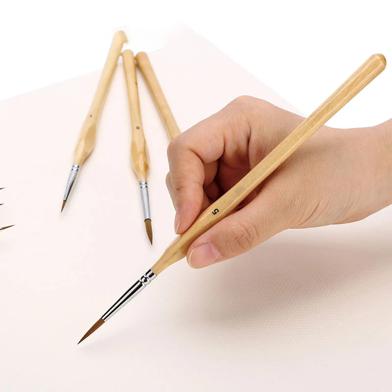 11 Pcs Miniature Detail Paint Brush Set With Natural Wood Handle - Image 3