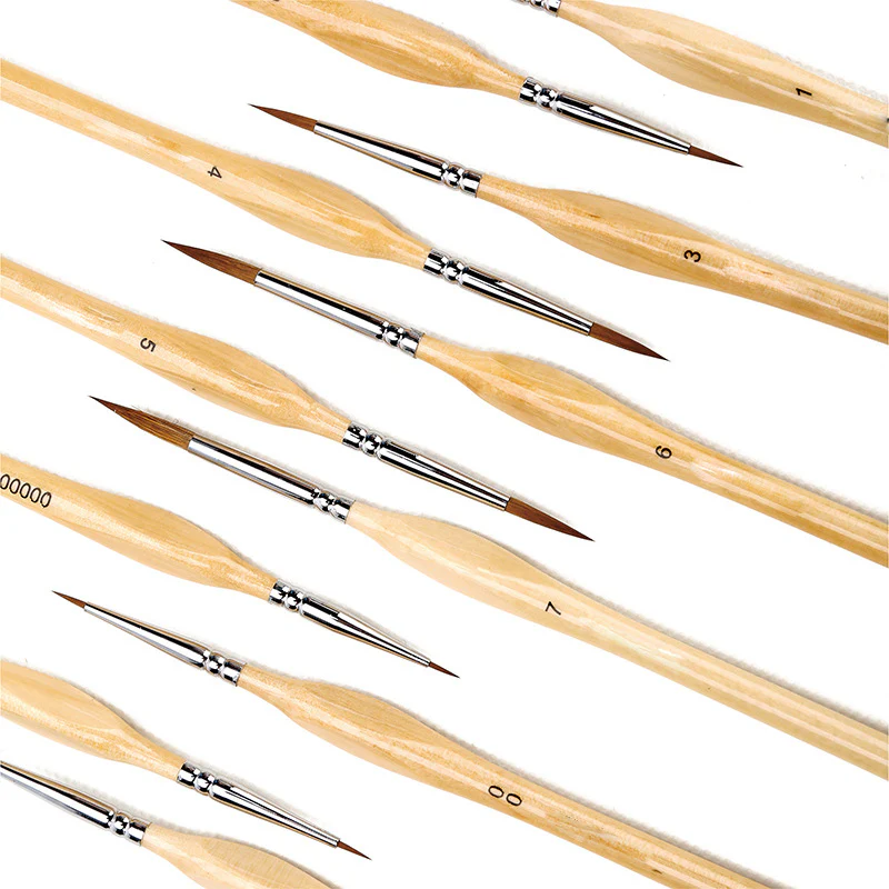 11 Pcs Miniature Detail Paint Brush Set With Natural Wood Handle - Image 4