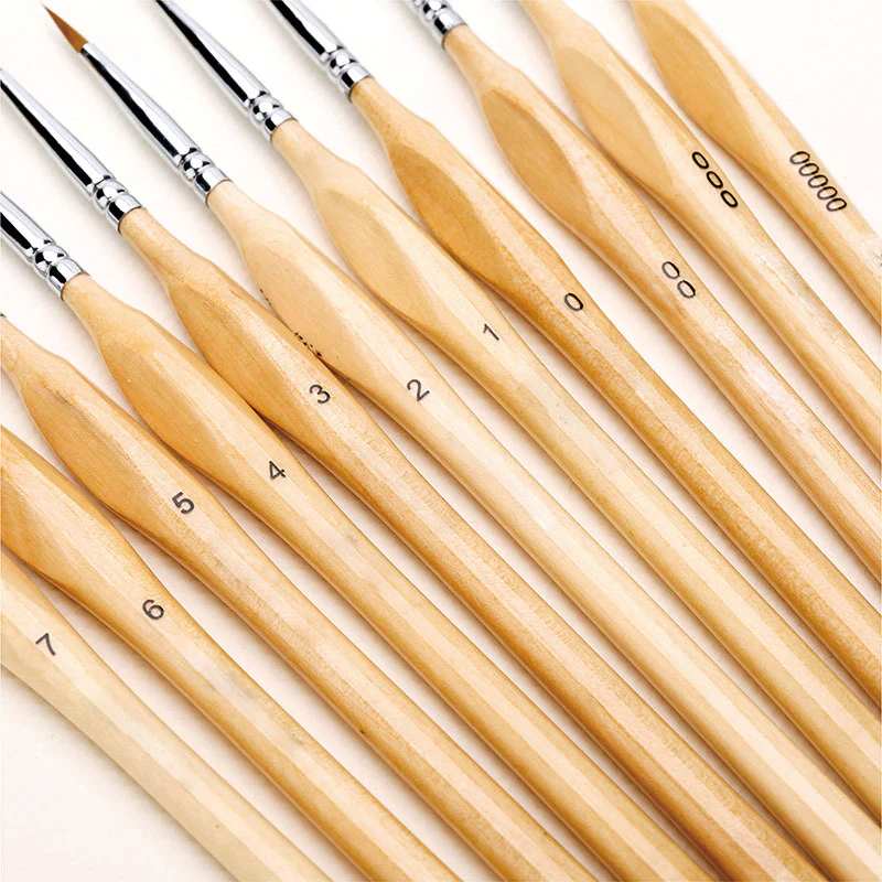 11 Pcs Miniature Detail Paint Brush Set With Natural Wood Handle - Image 5
