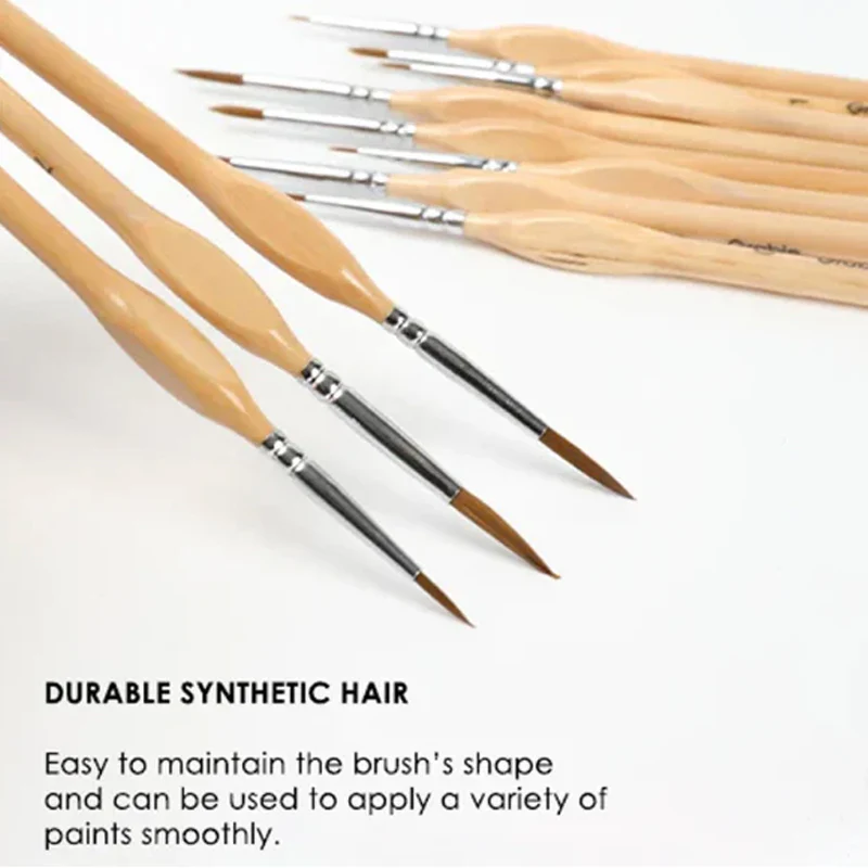 11 Pcs Miniature Detail Paint Brush Set With Natural Wood Handle - Image 9