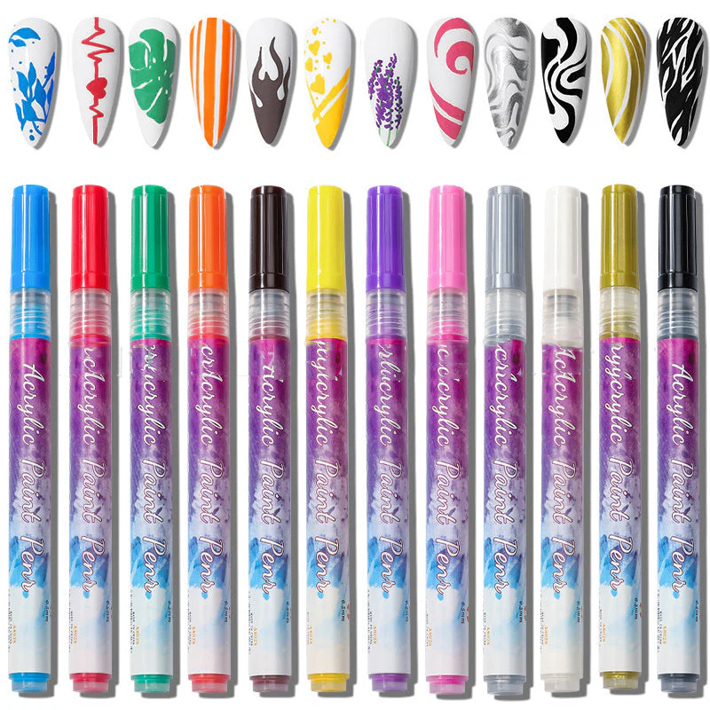 12 Colors Ultra Thin Curve Manicure Marker - Image 2
