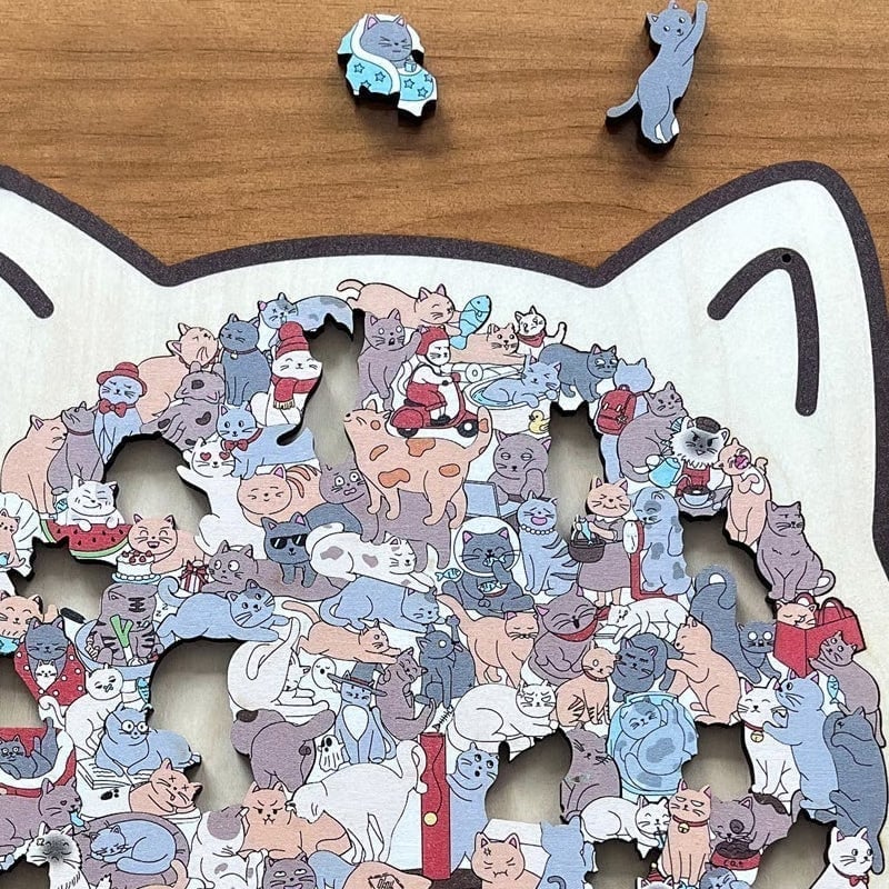 135-Piece Cat-Shaped Wooden Puzzle - Image 5