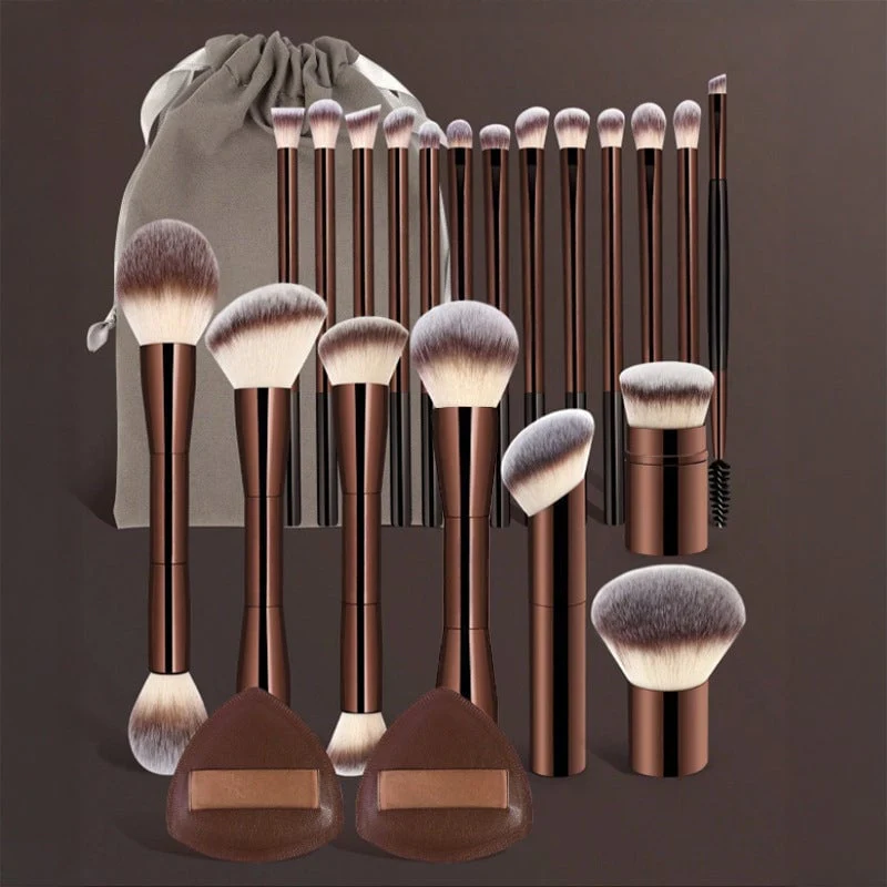 20-piece coffee-coloured makeup brush set - Image 12