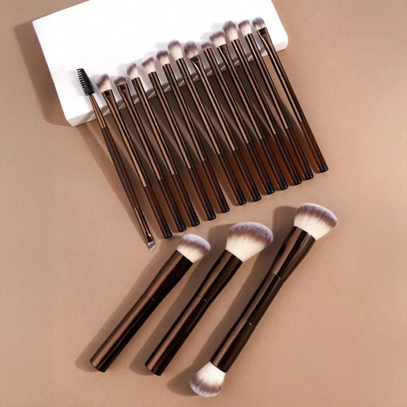 20-piece coffee-coloured makeup brush set - Image 2