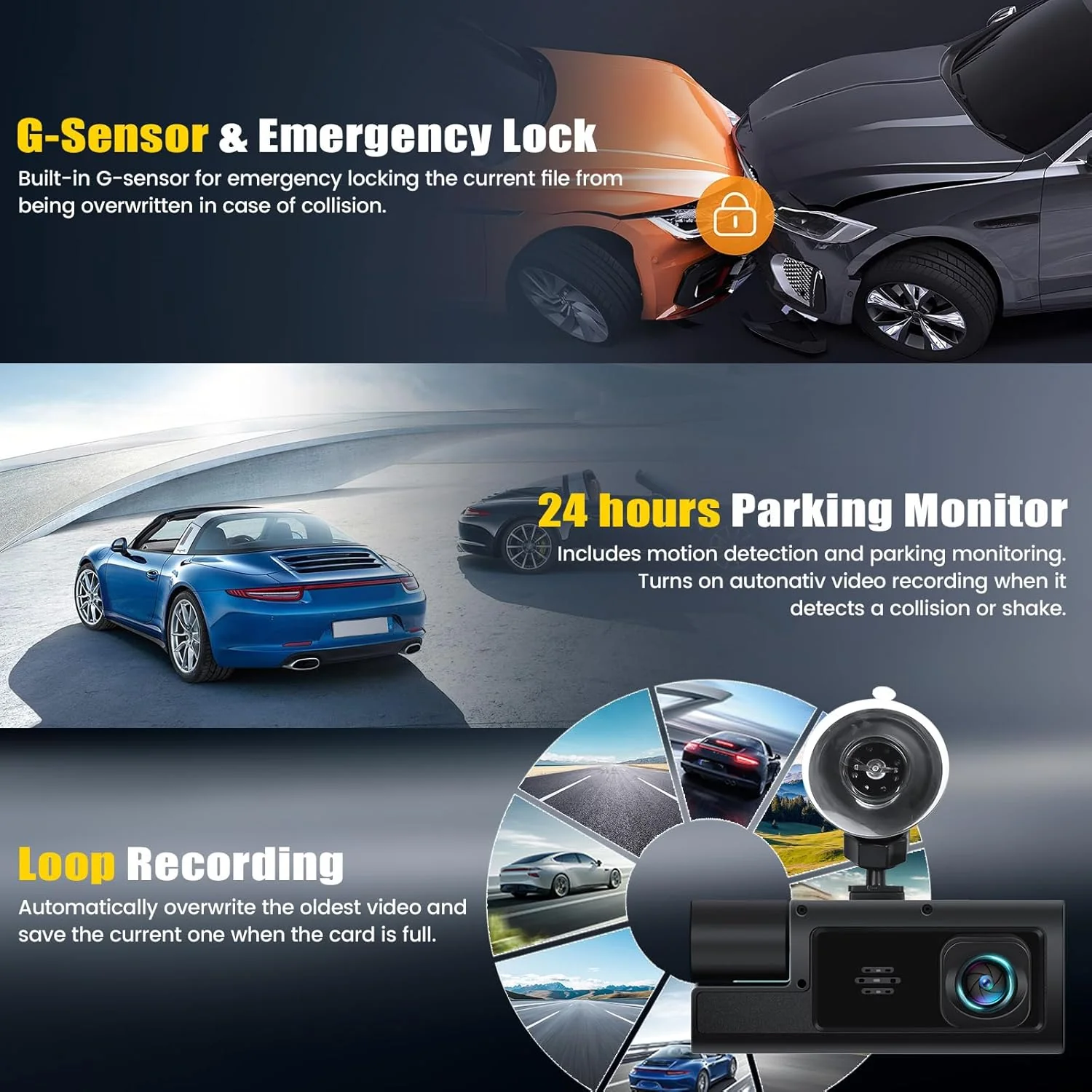 3 Channel Dash Cam Front and Rear Inside - Image 6