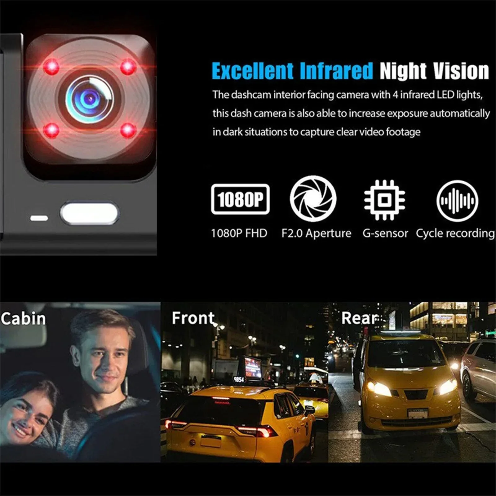 3 Channel Dash Cam Front and Rear Inside - Image 8