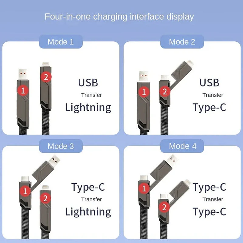4-in-1 Flat Braided Anti-tangle Charger Cable with Velcro - Image 10