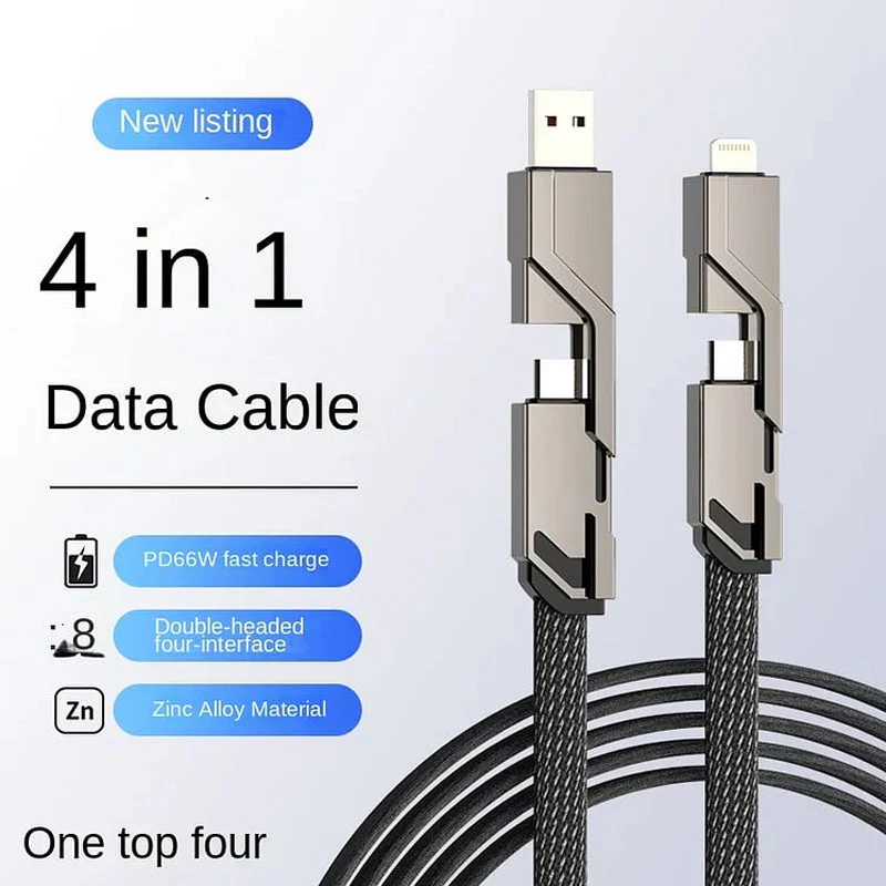 4-in-1 Flat Braided Anti-tangle Charger Cable with Velcro - Image 7