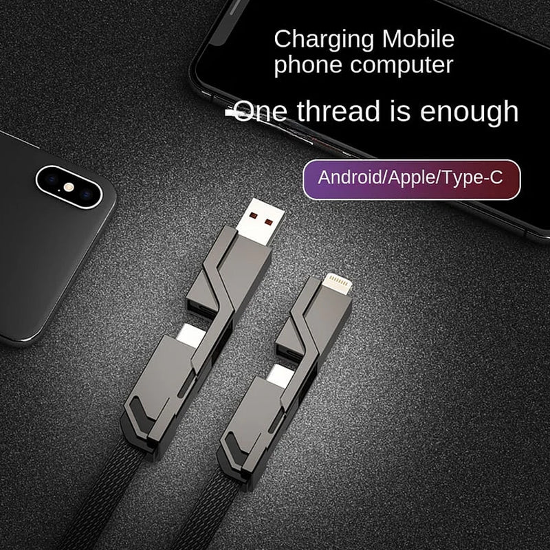 4-in-1 Flat Braided Anti-tangle Charger Cable with Velcro - Image 8