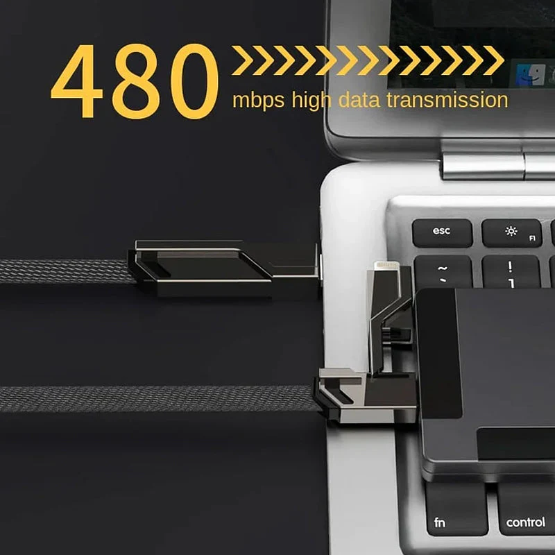 4-in-1 Flat Braided Anti-tangle Charger Cable with Velcro - Image 9