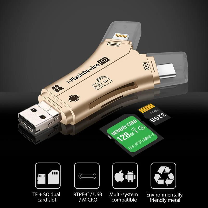4-in-1 Portable Memory Card Reader For Phones - Image 2