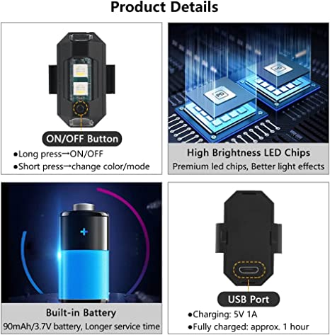 7 Colour LED Aircraft Strobe Light with USB Charging - Image 8