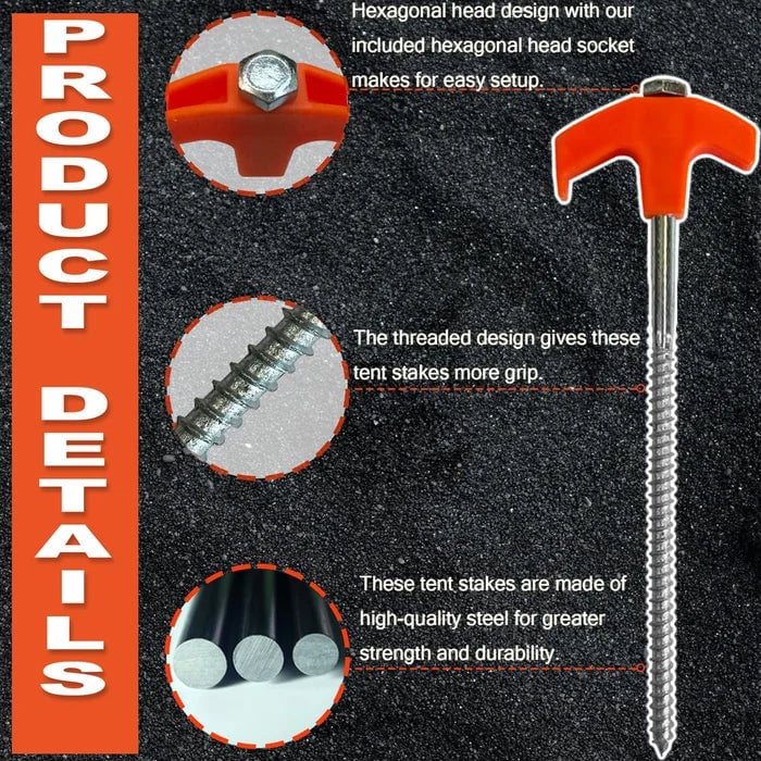 8" Screw in Tent Stakes - Ground Anchors Screw in - Image 2
