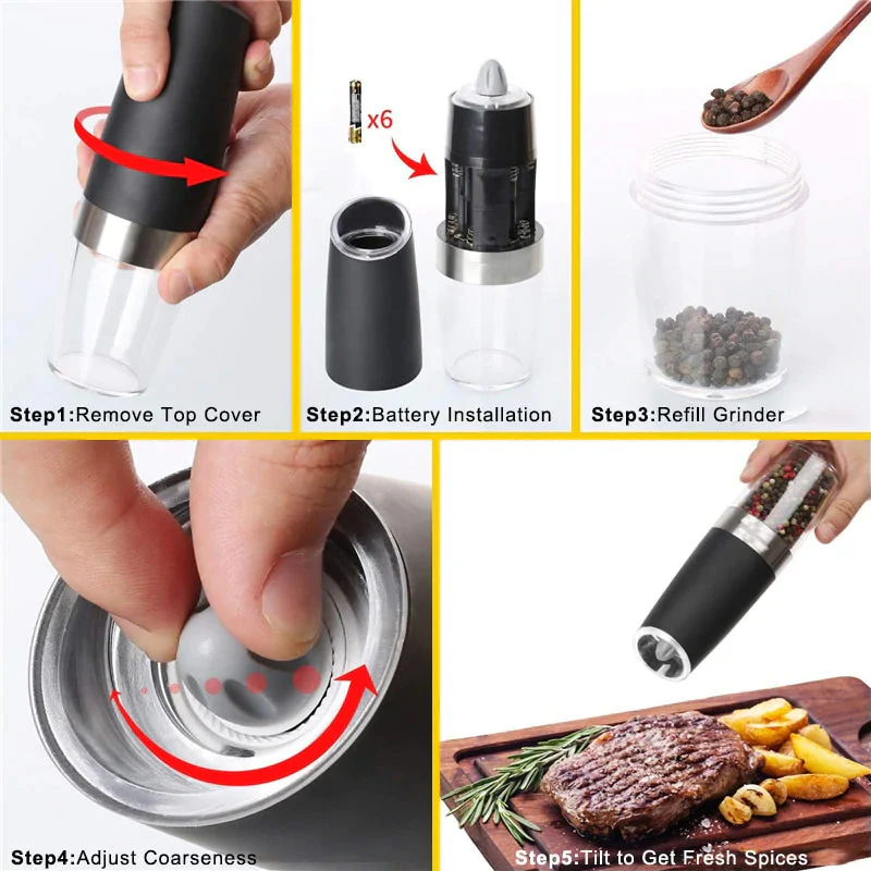 Automatic Electric Gravity Induction Salt and Pepper Grinder - Image 11