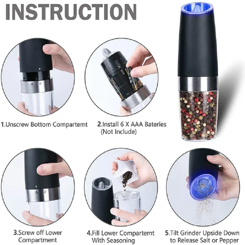 Automatic Electric Gravity Induction Salt and Pepper Grinder - Image 2