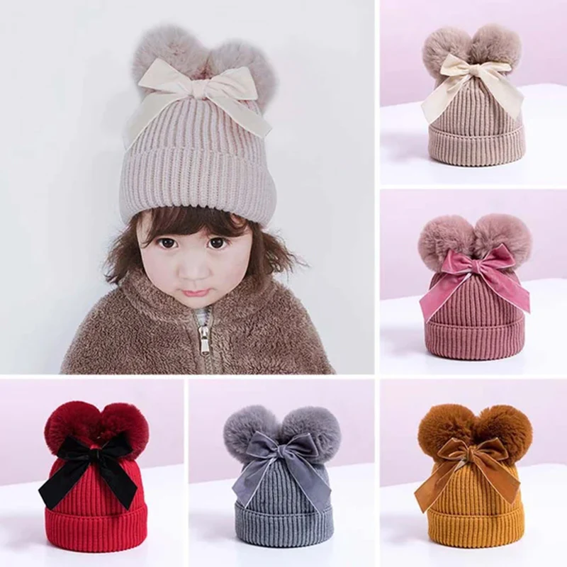 Baby Hat With Double Ball Bow - Image 2