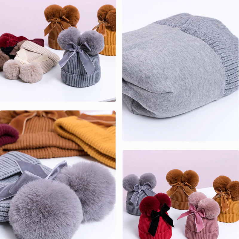 Baby Hat With Double Ball Bow - Image 3