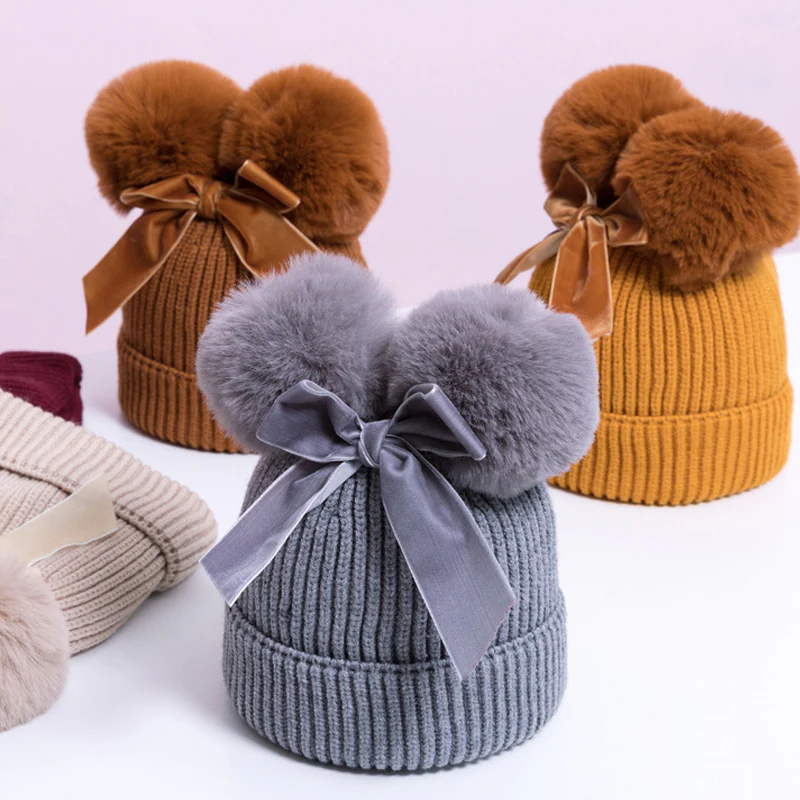 Baby Hat With Double Ball Bow - Image 4