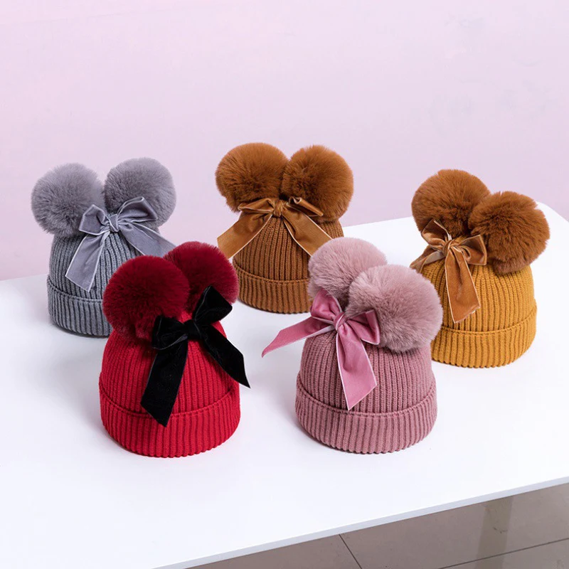 Baby Hat With Double Ball Bow - Image 6