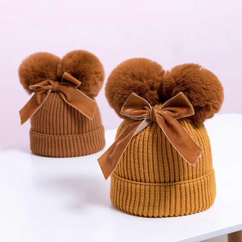 Baby Hat With Double Ball Bow - Image 7
