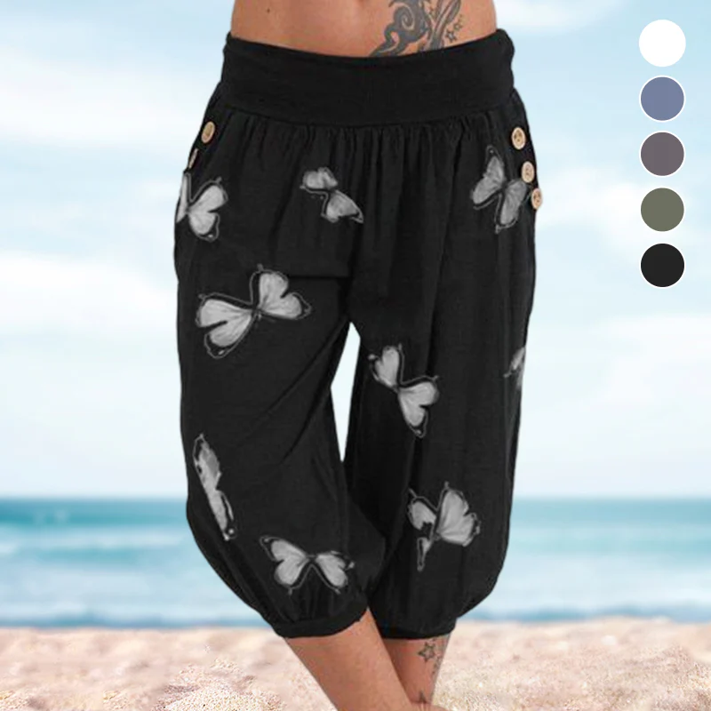Butterfly Print Seven-Part Pants - Image 2