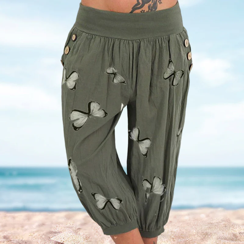 Butterfly Print Seven-Part Pants - Image 3
