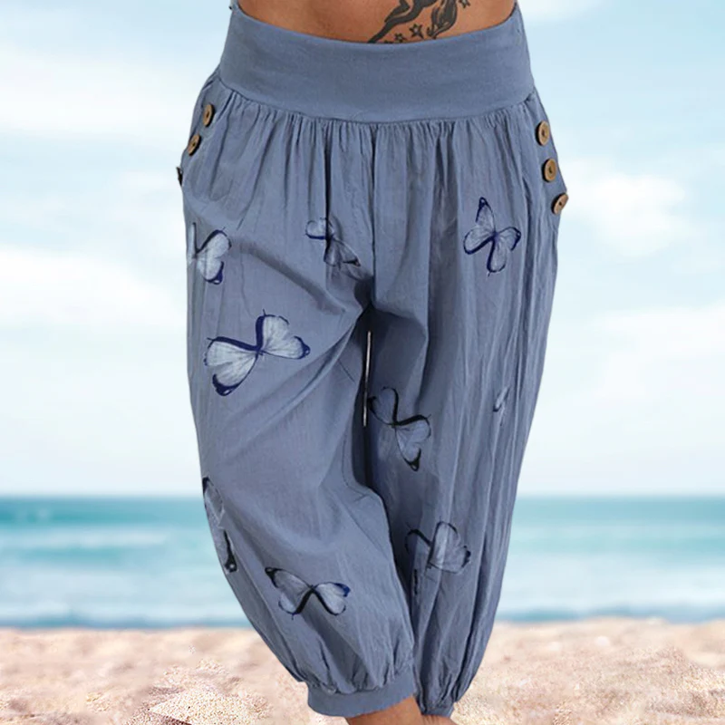 Butterfly Print Seven-Part Pants - Image 7