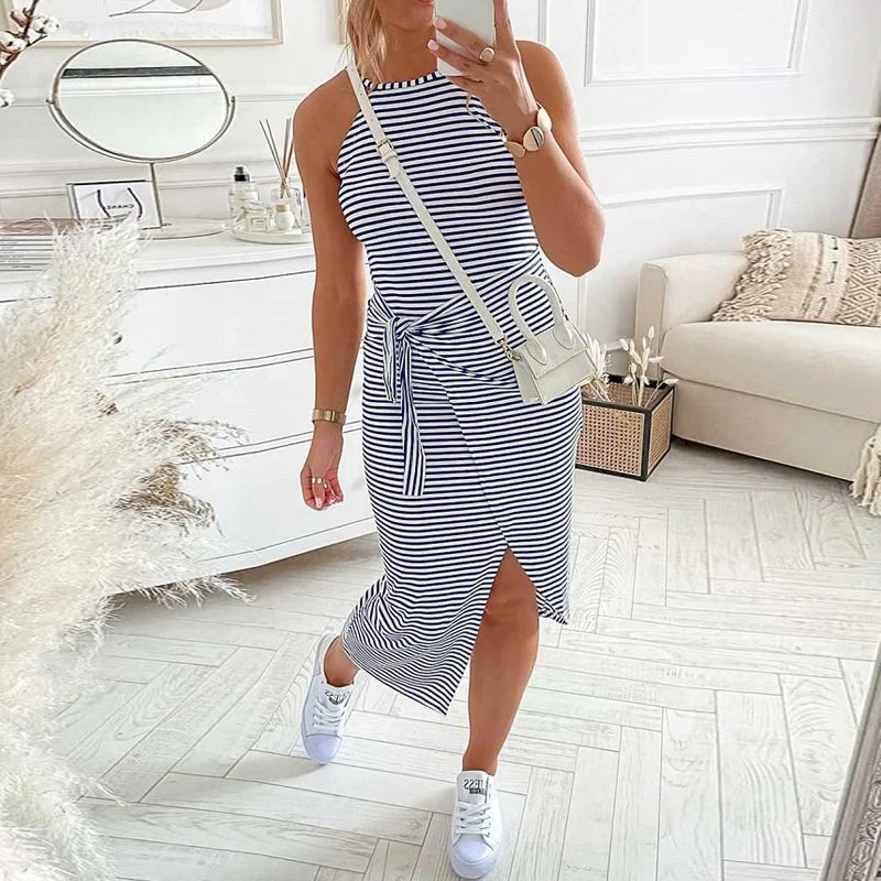 CASUAL SLEEVELESS STRIPED MIDI DRESSES - Image 10