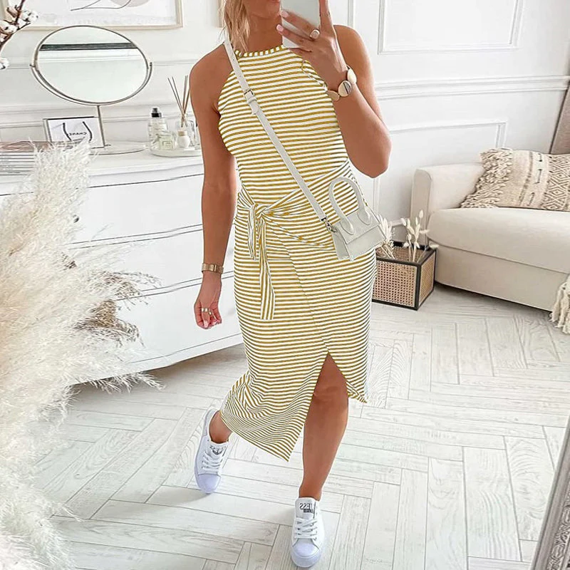 CASUAL SLEEVELESS STRIPED MIDI DRESSES - Image 11
