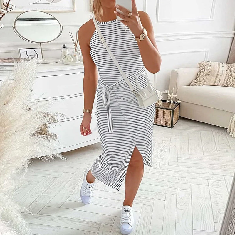 CASUAL SLEEVELESS STRIPED MIDI DRESSES - Image 12