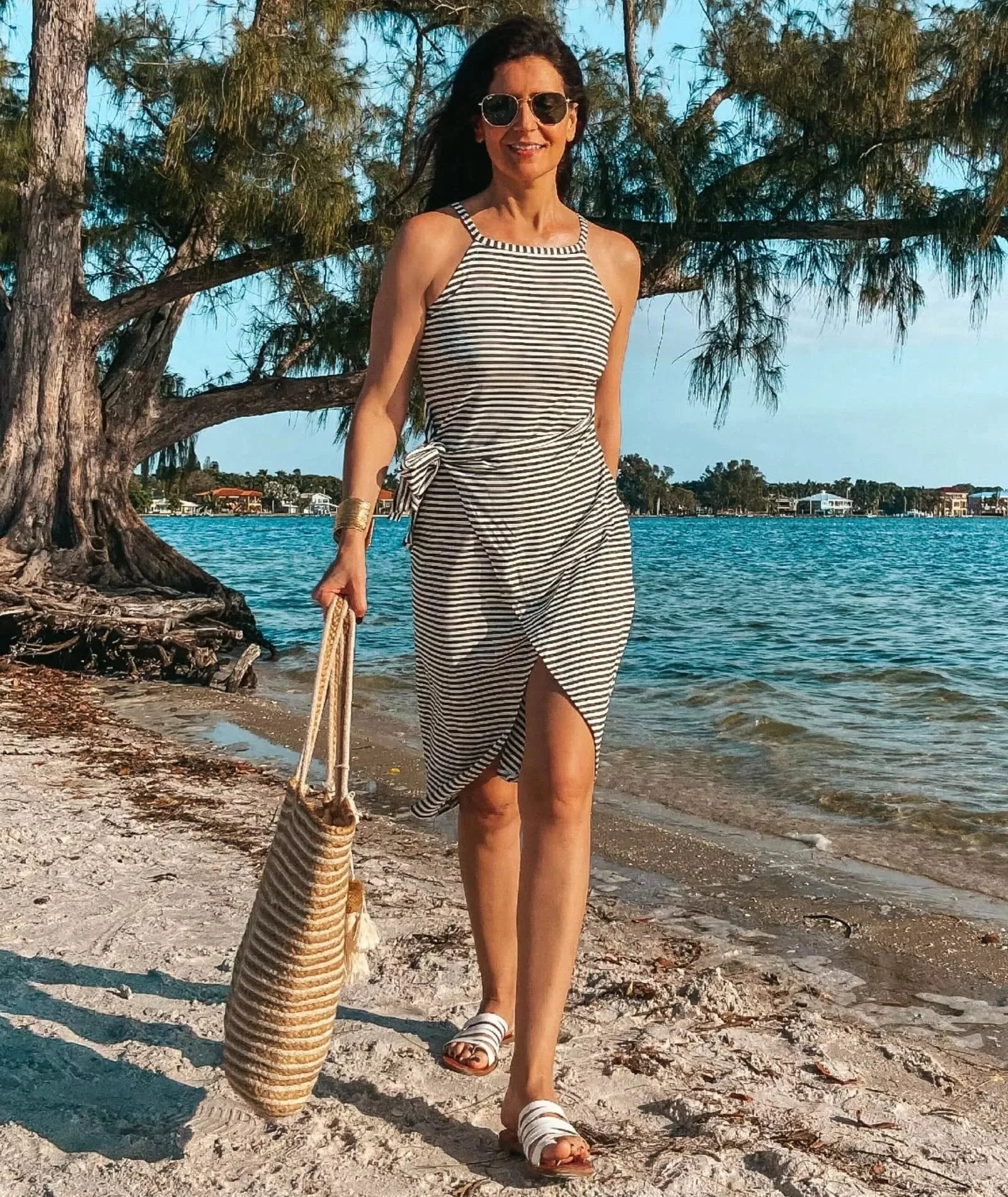 CASUAL SLEEVELESS STRIPED MIDI DRESSES - Image 2