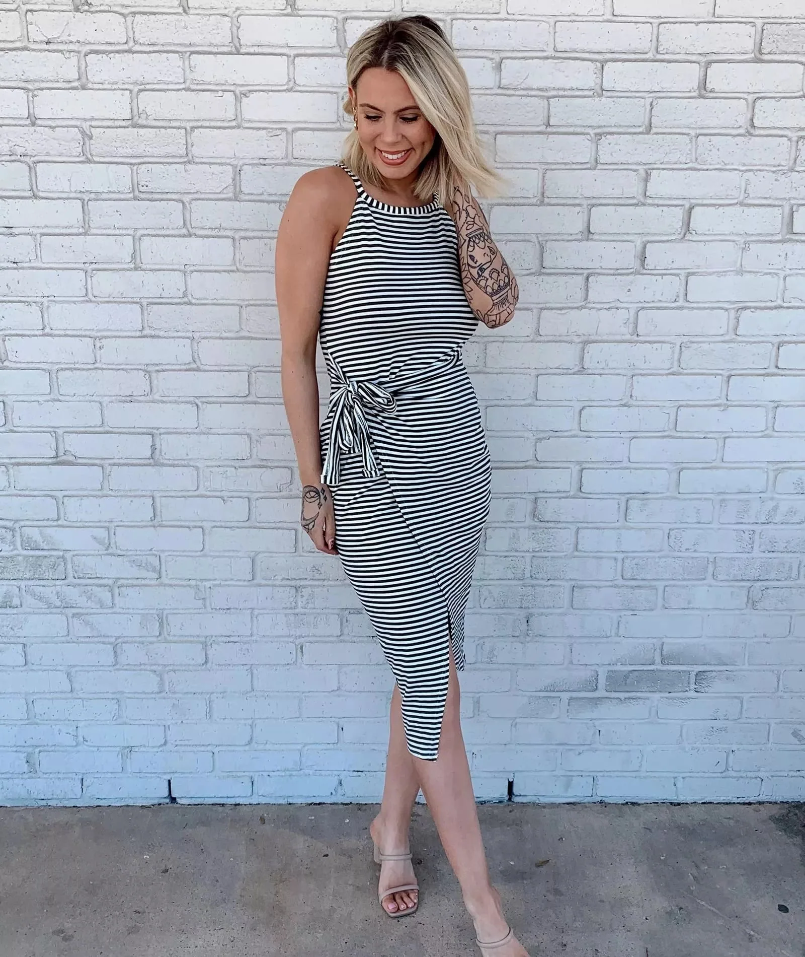 CASUAL SLEEVELESS STRIPED MIDI DRESSES - Image 4