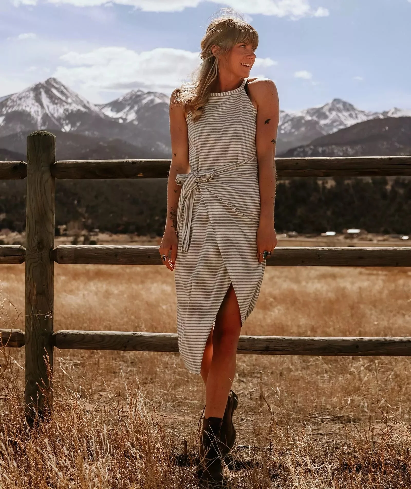 CASUAL SLEEVELESS STRIPED MIDI DRESSES - Image 5