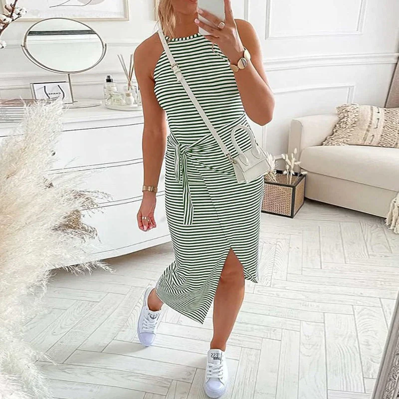 CASUAL SLEEVELESS STRIPED MIDI DRESSES - Image 9