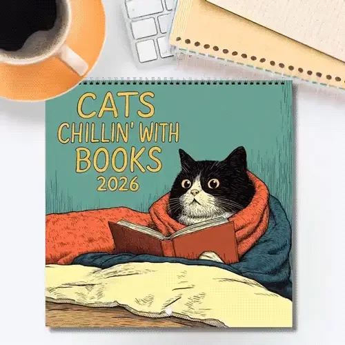 Cats Chillin' with Books 2026 Wall Calendar - Image 11