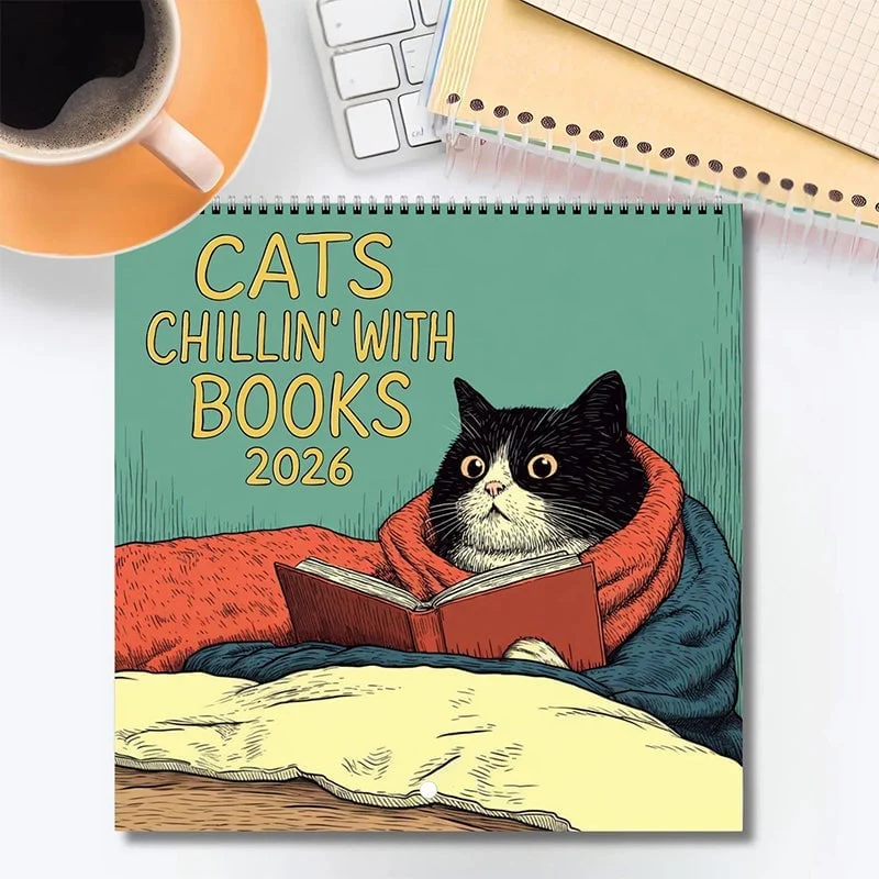 Cats Chillin' with Books 2026 Wall Calendar - Image 2