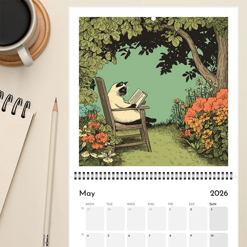 Cats Chillin' with Books 2026 Wall Calendar - Image 4