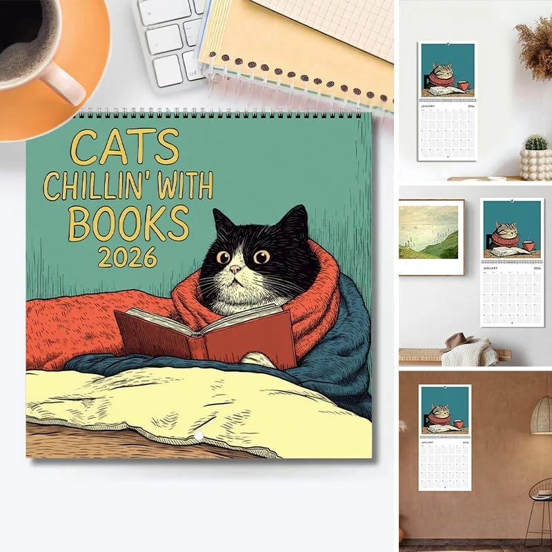 Cats Chillin' with Books 2026 Wall Calendar - Image 8
