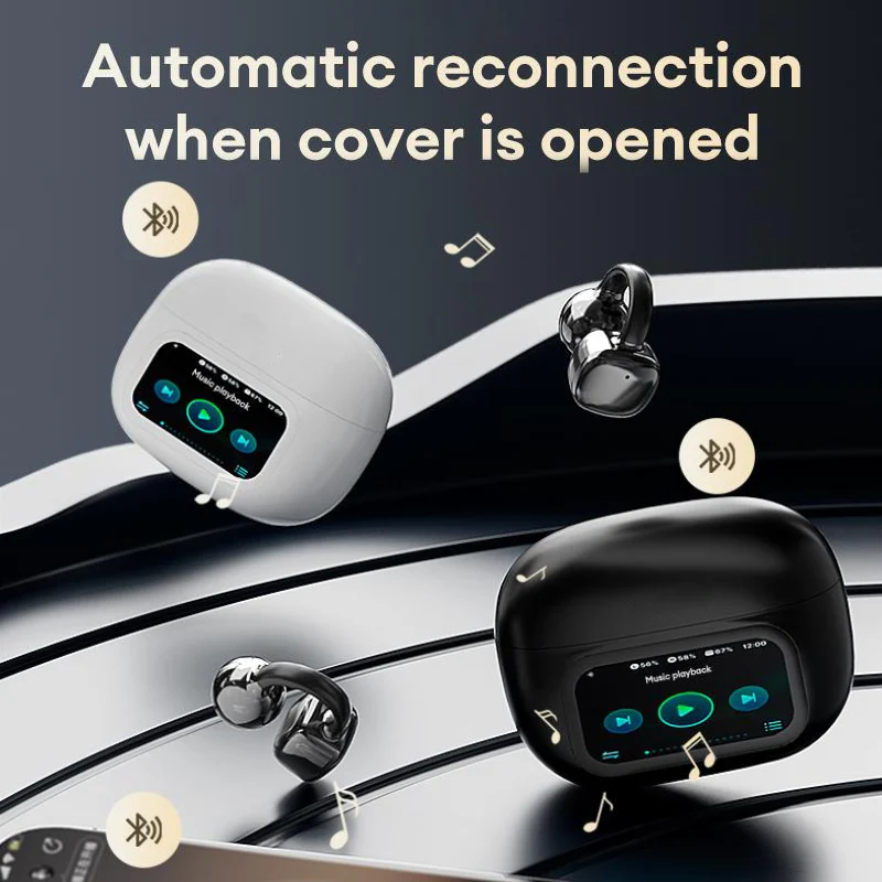 Clip-On Ear LCD Full Color Touchscreen Audio Wireless Headphones - Image 7