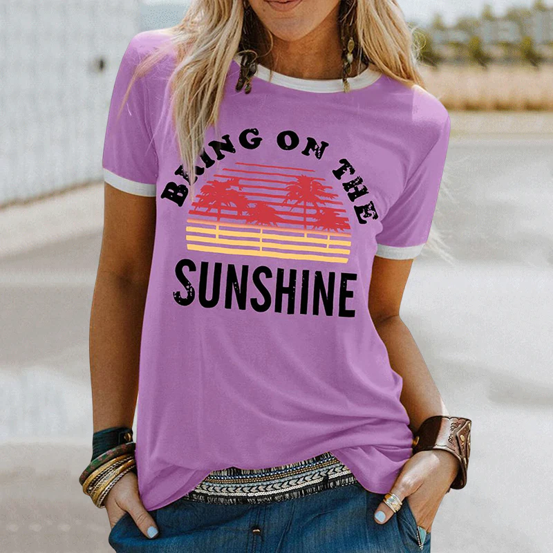Coconut Tree Print Crew Neck T-Shirt - Image 9
