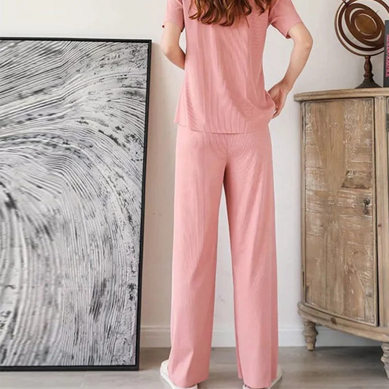 Comfortable Ice Silk Short-sleeved T-shirt Two-piece set - Image 10
