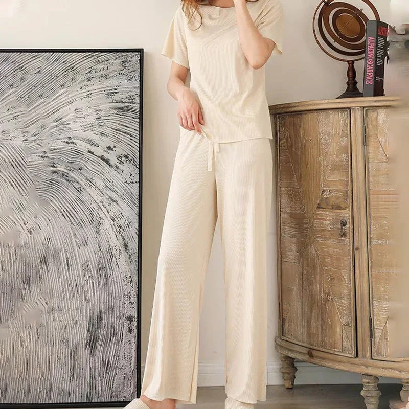 Comfortable Ice Silk Short-sleeved T-shirt Two-piece set - Image 8