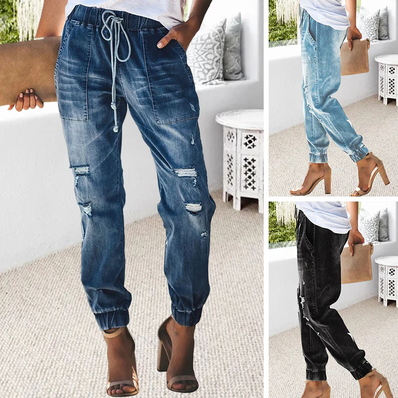 Comfortable Ripped Drawstring Jeans - Image 2