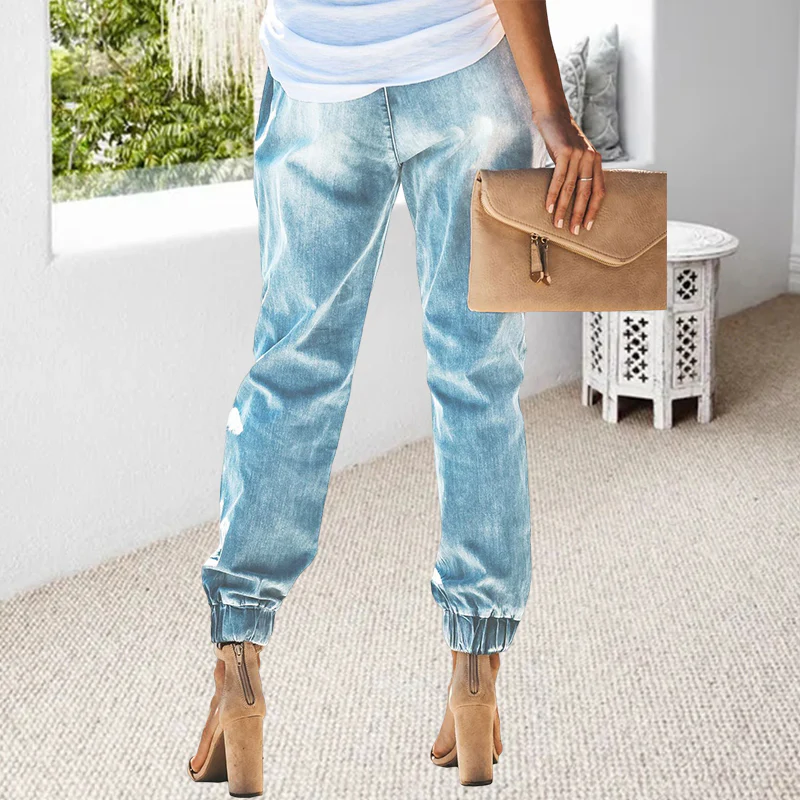 Comfortable Ripped Drawstring Jeans - Image 3