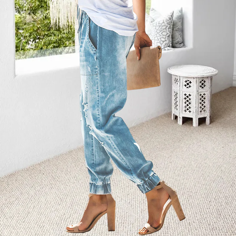 Comfortable Ripped Drawstring Jeans - Image 5