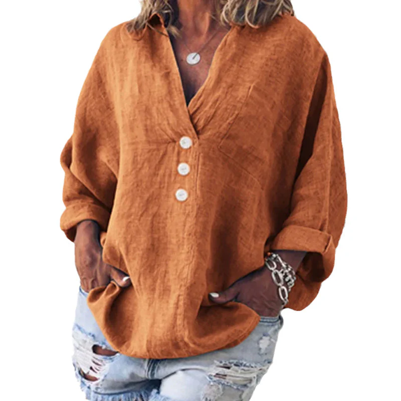 Cotton Linen Lapel Loose Shirt - Image 10