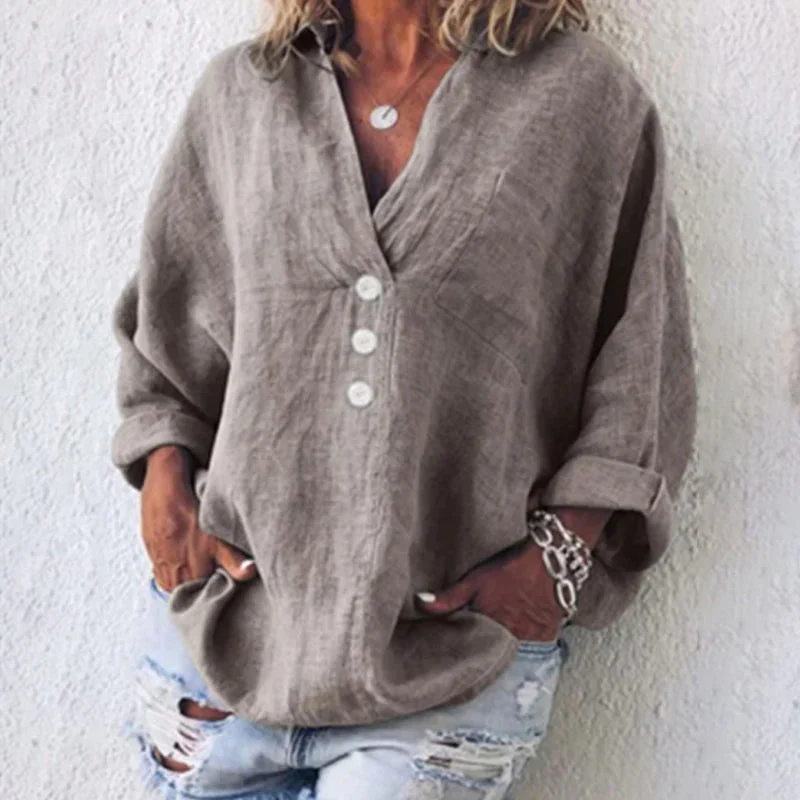 Cotton Linen Lapel Loose Shirt - Image 11