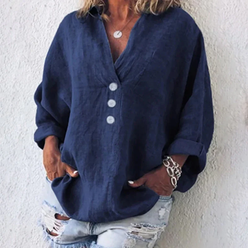 Cotton Linen Lapel Loose Shirt - Image 12